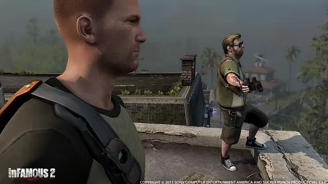 Characters with binoculars, in game