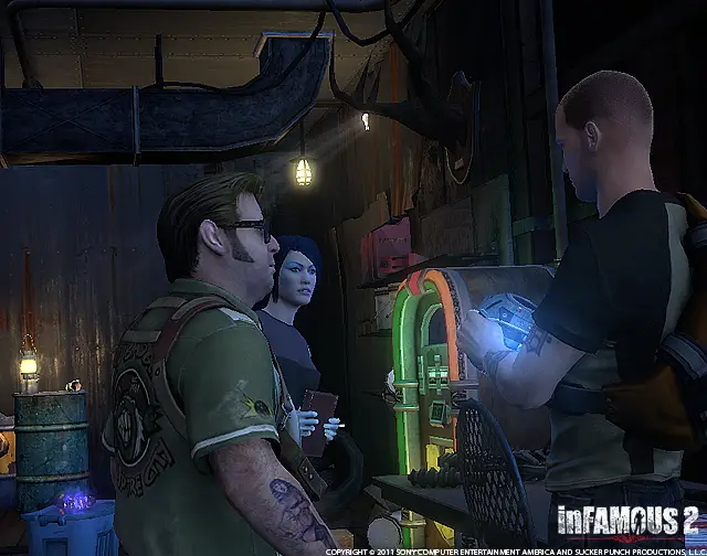 Characters around the jukebox, in a cutscene