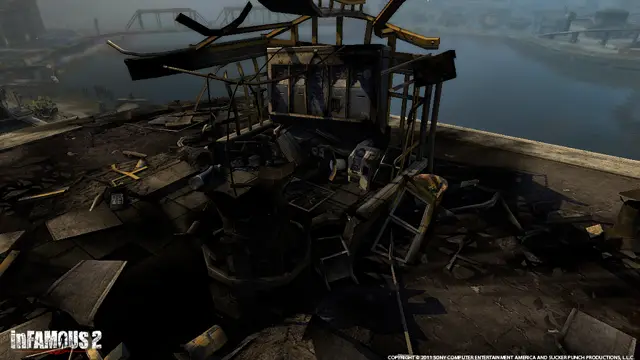 The lab's wreckage over the water