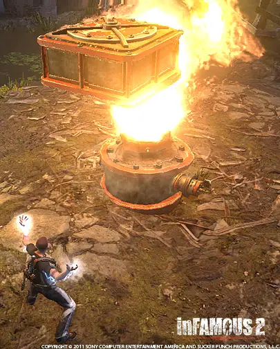 The oil well on fire, in game