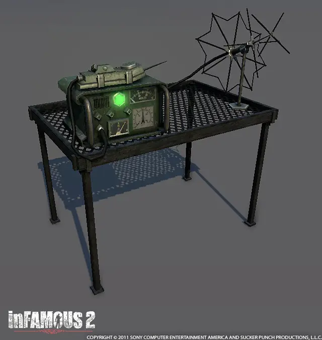 Radio on a table, with an antenna