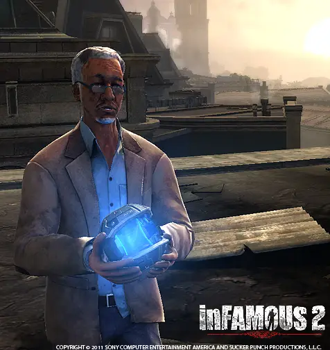 A character holding the inhibitor, in a cutscene