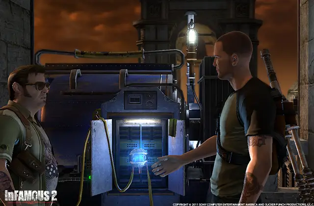 Characters at the RFI generator, in a cutscene
