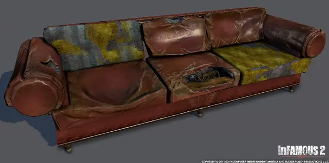 Worn leather couch
