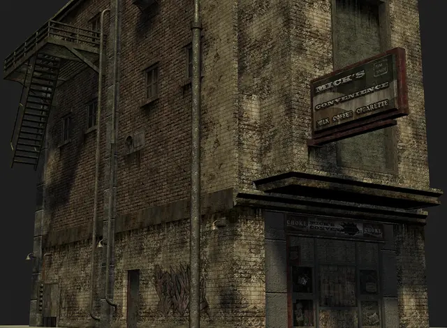Building's storefront, close up