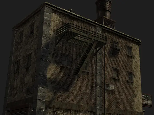 Building corner with a fire escape