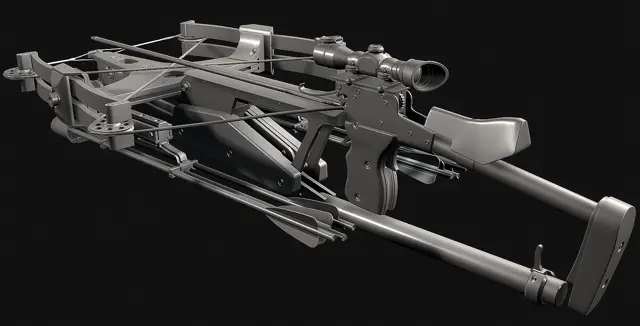 Twin crossbow from the side, high-poly render