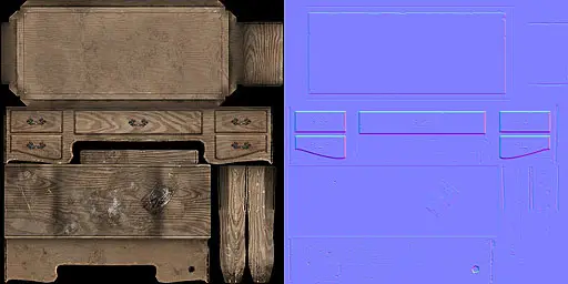 Desk diffuse and normal maps