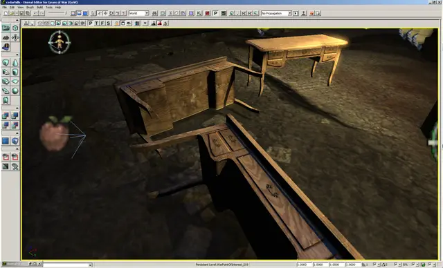 Desks in a scene, in the editor
