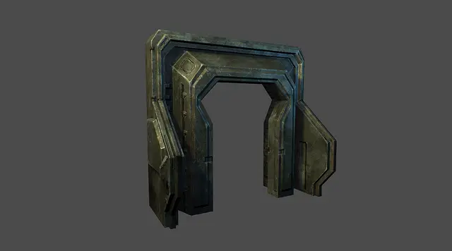 Sci-fi doorway, three-quarter view
