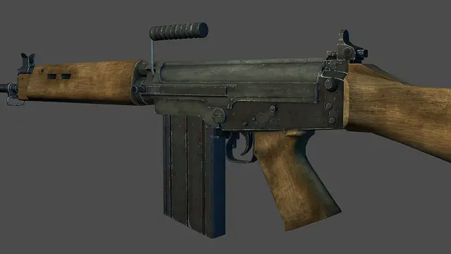 FN FAL receiver and magazine, close up