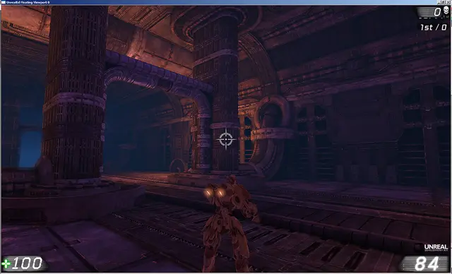Hallway in game, with a player