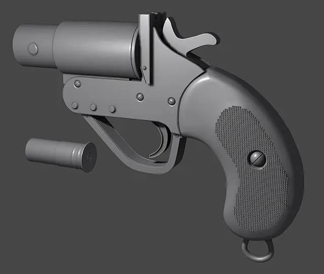 MK 5 flare gun and flare, high-poly render