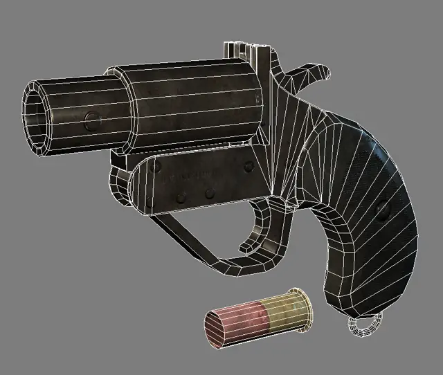 MK 5 flare gun and flare, wireframe