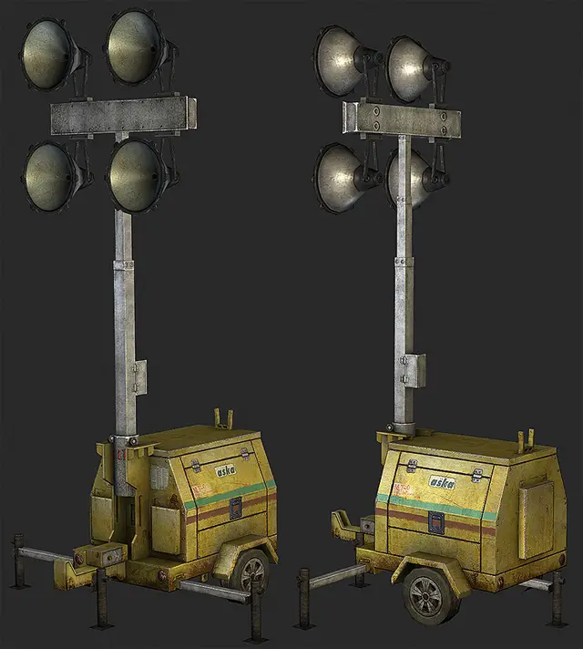 Two NLT-9 flood light towers, textured