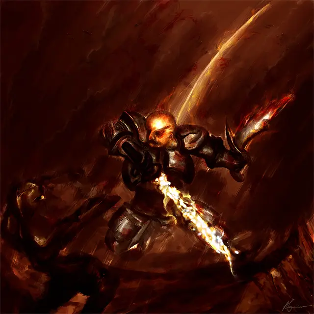Armored warrior with a flaming sword