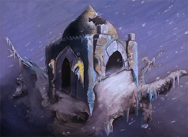 Ruined domed tower in snow