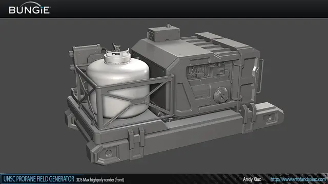 Propane field generator, high-poly render, front