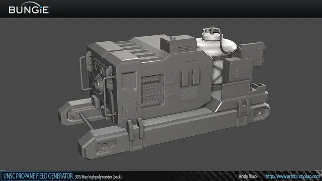 Propane field generator, high-poly render, back