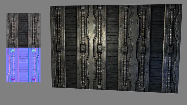 Ribbed sci-fi wall panel with its maps