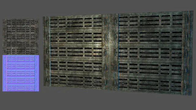 Grated sci-fi wall with its maps