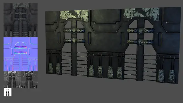 Sci-fi wall with mossy vents, with its maps