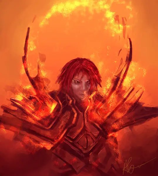 Red-haired woman before the sun