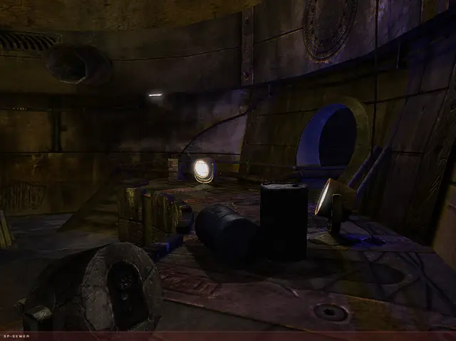 Sewer chamber, pipes and a barrel