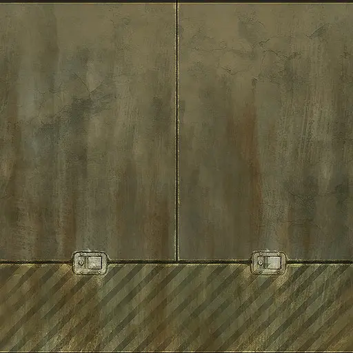 Riveted wall with a hazard stripe
