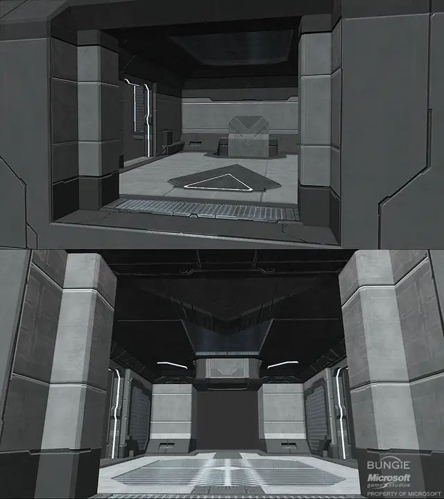 Forge room interior, two views