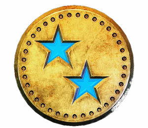 Gold coin with two blue stars