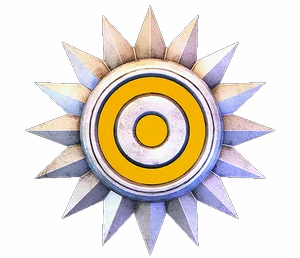 White sunburst with a gold ring