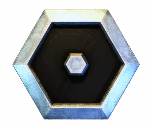Silver hexagon with a black center