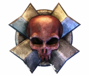 Copper skull on a steel star