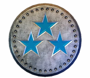 Silver coin with three blue stars