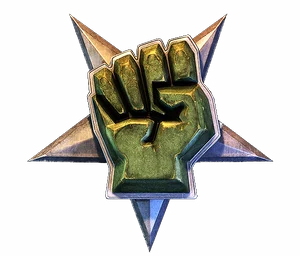Green fist on a steel star