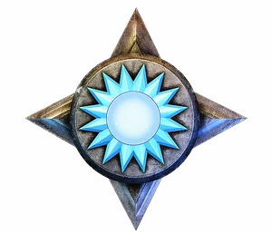 Silver star with a blue starburst