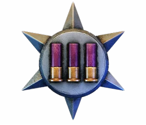 Silver star with three magenta shotgun shells