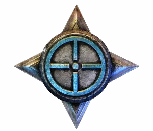 Silver star with a blue crosshair