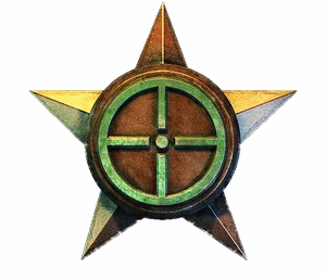 Gold star with a green crosshair