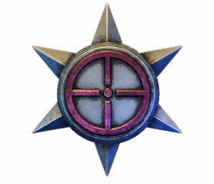 Silver star with a magenta crosshair