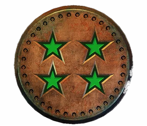 Copper coin with four green stars