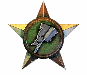 Gold star with a gravity hammer on green