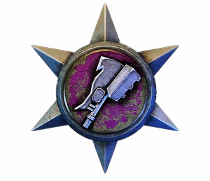 Silver star with a gravity hammer on purple
