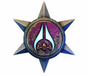 Silver star with an energy sword on purple