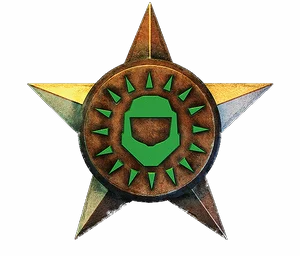 Gold star with a green Juggernaut emblem in a spiked ring