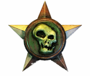 Gold star with a green skull on green