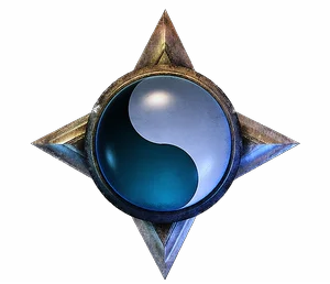 Silver star with a blue swirled orb