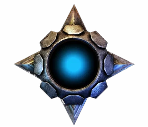 Studded ring around a glowing blue orb