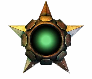 Studded ring around a glowing green orb